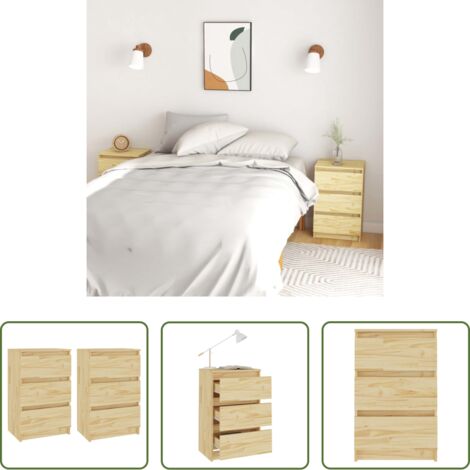 vidaXL Mesita de noche de pino -  Mesitas de noche 2 uds madera maciza de pino 40x29,5x64 cm