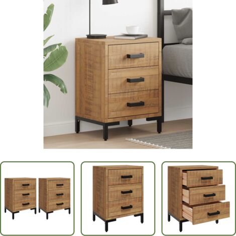 vidaXL Mesita de noche de pino -  Mesitas de noche 2 uds madera maciza de pino 40x30x55 cm
