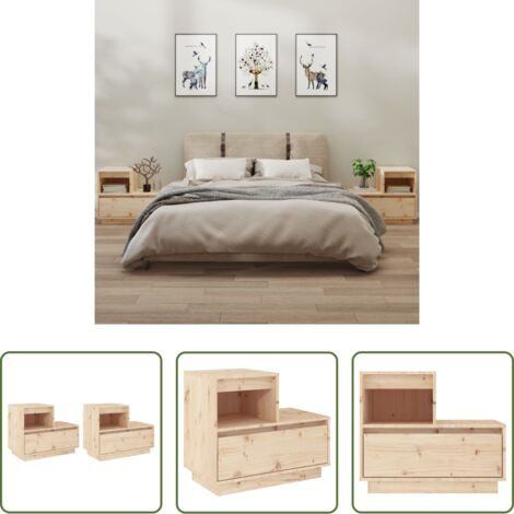 vidaXL Mesita de noche de pino -  Mesitas de noche 2 uds madera maciza de pino 60x34x51 cm