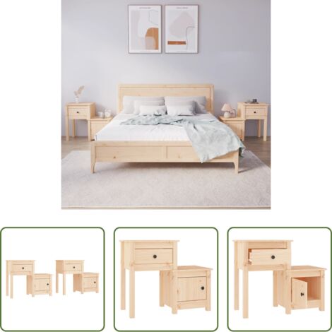 vidaXL Mesita de noche de pino -  Mesitas de noche 2 uds madera maciza de pino 79,5x38x65,5 cm
