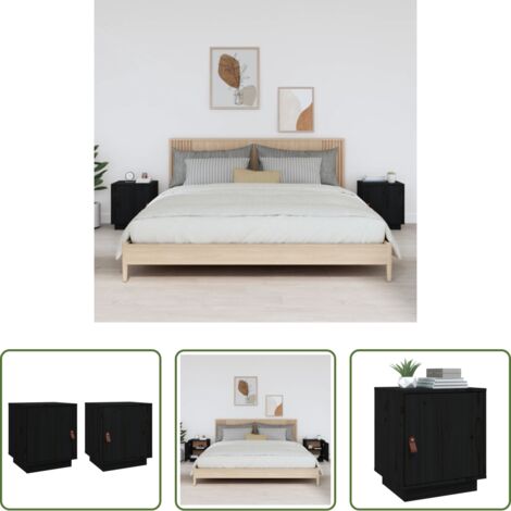 vidaXL Mesita de noche de pino -  Mesitas de noche 2 uds madera maciza de pino negro 40x34x45 cm