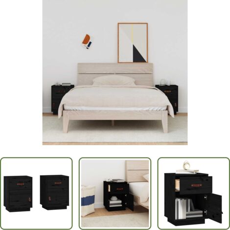 vidaXL Mesita de noche de pino -  Mesitas de noche 2 uds madera maciza de pino negro 40x34x55 cm