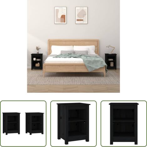 vidaXL Mesita de noche de pino -  Mesitas de noche 2 uds madera maciza de pino negro 40x35x55 cm