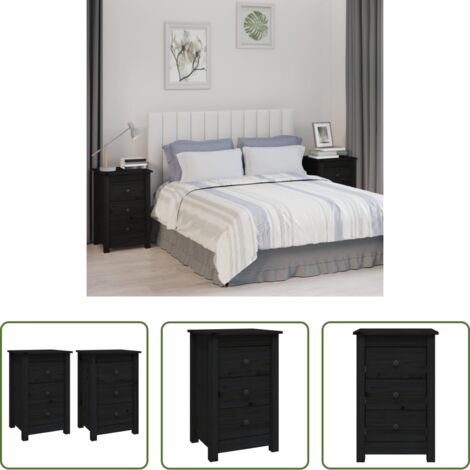 vidaXL Mesita de noche de pino -  Mesitas de noche 2 uds madera maciza de pino negro 40x35x61,5cm