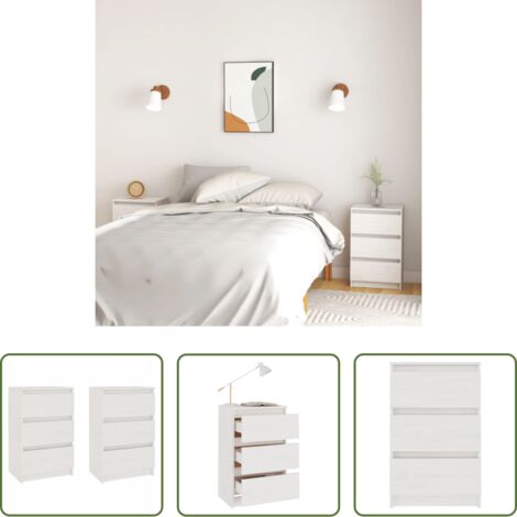 vidaXL Mesita de noche de pino -  Mesitas de noche 2 uds madera maciza pino blanco 40x29,5x64 cm