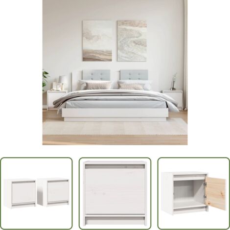 vidaXL Mesita de noche de pino -  Mesitas de noche 2 uds madera maciza pino blanco 40x30,5x40 cm