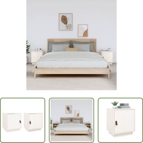 vidaXL Mesita de noche de pino -  Mesitas de noche 2 uds madera maciza pino blanco 40x34x45 cm