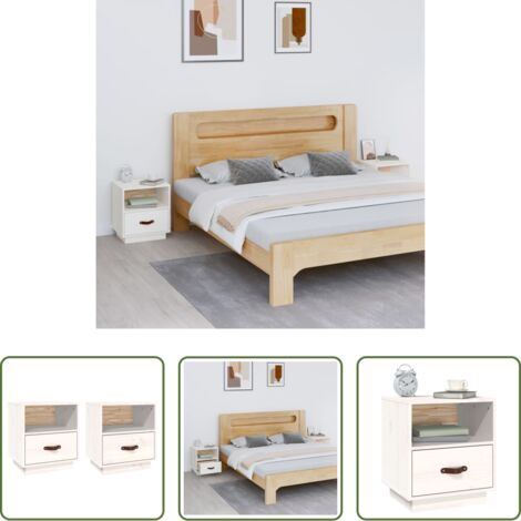 vidaXL Mesita de noche de pino -  Mesitas de noche 2 uds madera maciza pino blanco 40x34x45 cm
