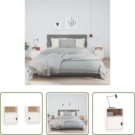 vidaXL Mesita de noche de pino -  Mesitas de noche 2 uds madera maciza pino blanco 40x34x55 cm