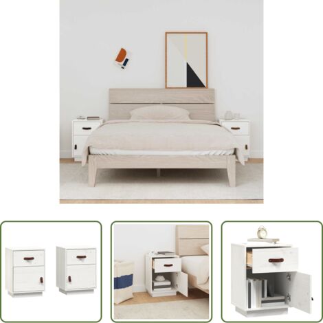 vidaXL Mesita de noche de pino -  Mesitas de noche 2 uds madera maciza pino blanco 40x34x55 cm