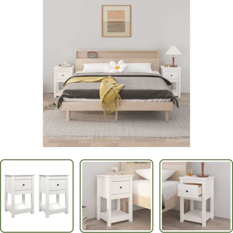 vidaXL Mesita de noche de pino -  Mesitas de noche 2 uds madera maciza pino blanco 40x35x61,5 cm