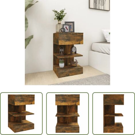 vidaXL Mesita de noche de roble -  Mesita de noche madera contrachapada roble ahumado 40x35x65 cm