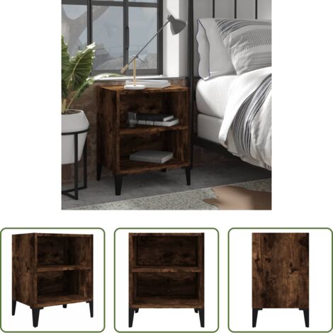vidaXL Mesita de noche escandinava -  Mesita de noche con patas de metal roble ahumado 40x30x50 cm