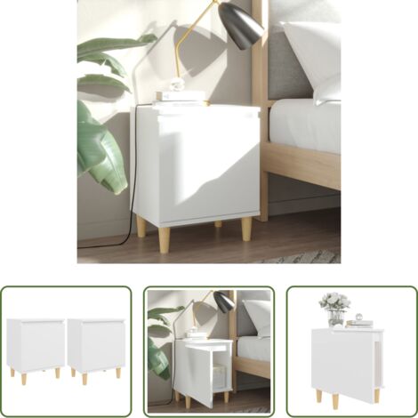 vidaXL Mesita de noche escandinava -  Mesitas de noche 2 uds patas madera maciza blanca 40x30x50 cm
