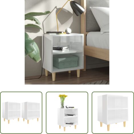 vidaXL Mesita de noche escandinava -  Mesitas de noche patas madera 2 uds blanco brillo 40x30x50 cm
