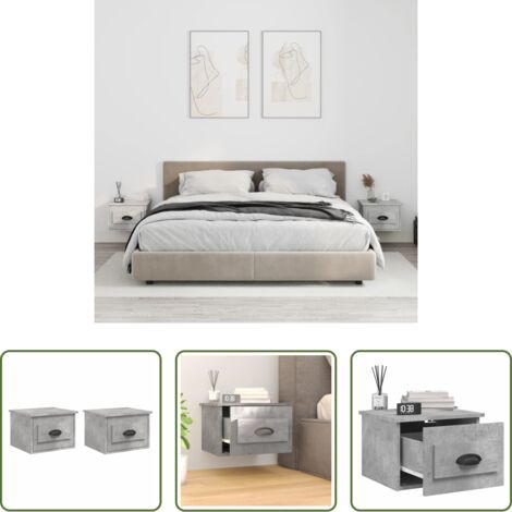 vidaXL Mesita de noche flotante - Mesita de noche de pared 2 uds color gris hormigón 41,5x36x28cm
