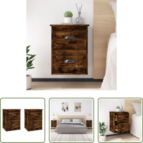 vidaXL Mesita de noche flotante -  Mesita de noche de pared 2 uds color roble ahumado 41,5x36x53cm