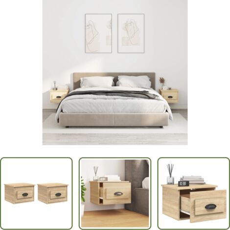vidaXL Mesita de noche flotante -  Mesita de noche de pared 2 uds color roble Sonoma 41,5x36x28 cm