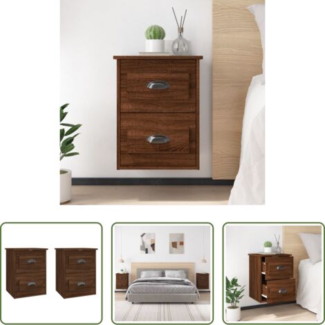 vidaXL Mesita de noche flotante -  Mesita de noche de pared 2 uds marrón robe 41,5x36x53cm