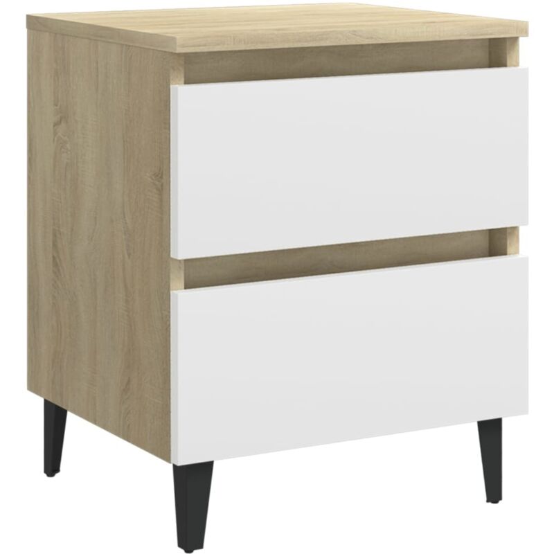 

vidaXL Mesita de noche aglomerado 40x35x50 cm blanco y roble Sonoma - Blanco