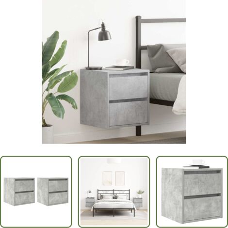 vidaXL Mesita de noche gris hormigón -  Mesillas de noche de pared 2 uds gris hormigón 38x34x40 cm