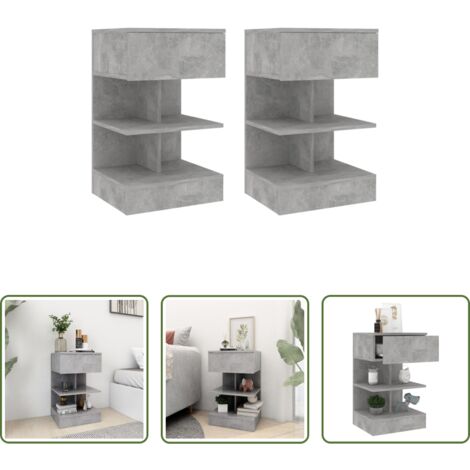 vidaXL Mesita de noche gris hormigón -  Mesitas de noche 2 uds gris hormigón 40x35x70 cm