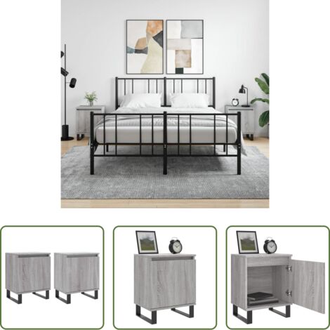 vidaXL Mesita de noche gris -  Mesita de noche 2 uds madera ingeniería gris Sonoma 40x30x50 cm