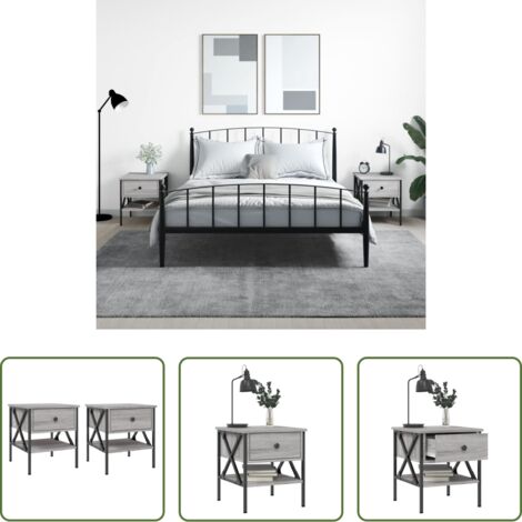 vidaXL Mesita de noche gris -  Mesita de noche 2 uds madera ingeniería gris Sonoma 40x42x45 cm