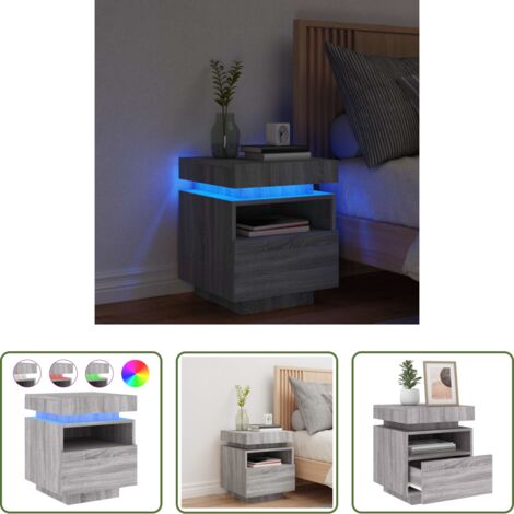 vidaXL Mesita de noche gris -  Mesita de noche con luces LED gris Sonoma 40x39x48,5 cm