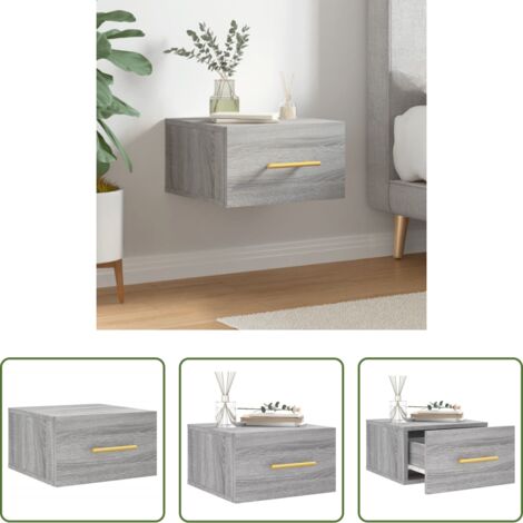 vidaXL Mesita de noche gris -  Mesita de noche de pared color gris Sonoma 35x35x20 cm