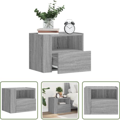 vidaXL Mesita de noche gris -  Mesita de noche de pared color gris Sonoma 45x30x35 cm