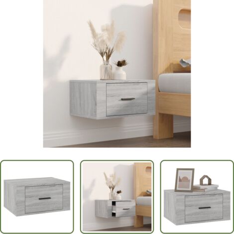 vidaXL Mesita de noche gris -  Mesita de noche de pared gris Sonoma 50x36x25 cm