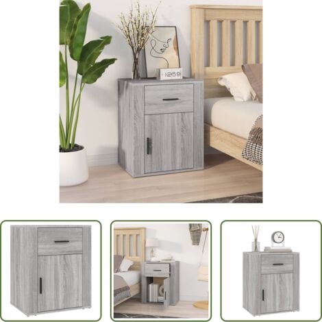 vidaXL Mesita de noche gris -  Mesita de noche madera contrachapada gris Sonoma 50x36x60 cm