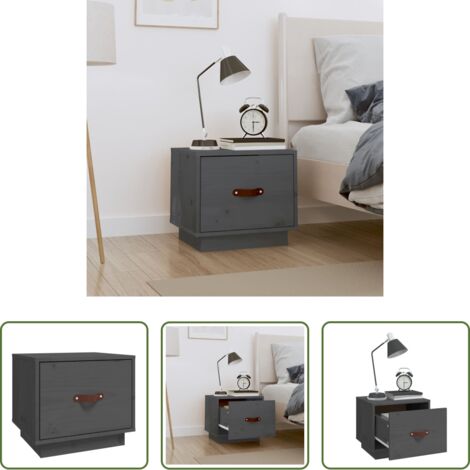 vidaXL Mesita de noche gris -  Mesita de noche madera maciza de pino gris 40x34x35 cm