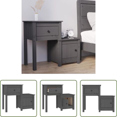vidaXL Mesita de noche gris -  Mesita de noche madera maciza de pino gris 79,5x38x65,5 cm
