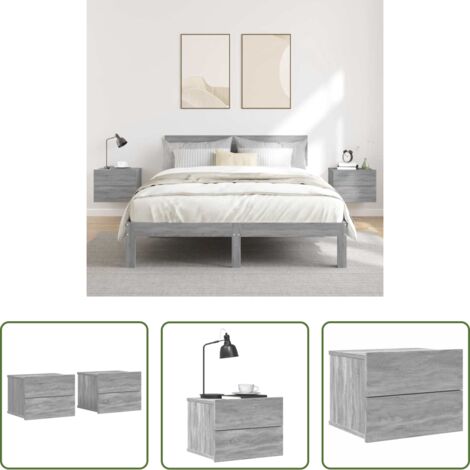 vidaXL Mesita de noche gris -  Mesitas de noche 2 uds contrachapada gris Sonoma 40x30x30 cm