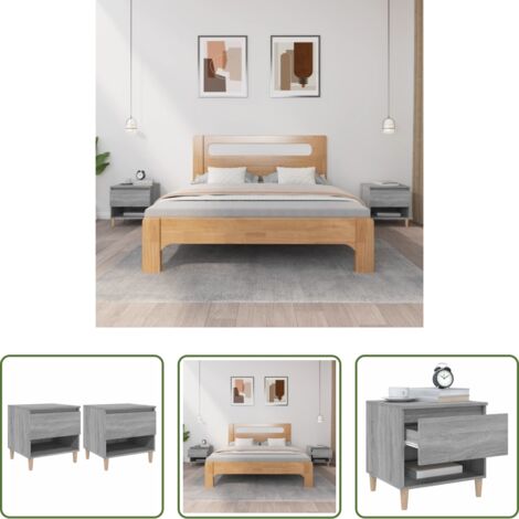 vidaXL Mesita de noche gris -  Mesitas de noche 2 uds contrachapada gris Sonoma 50x46x50 cm