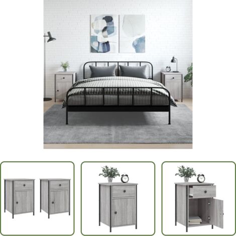 vidaXL Mesita de noche gris -  Mesitas de noche 2 uds madera contrachapada gris 40x42x60 cm
