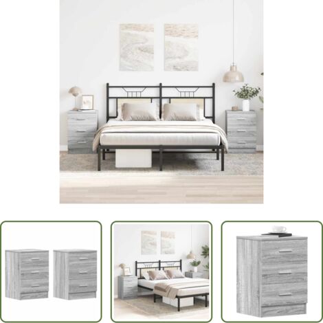 vidaXL Mesita de noche gris -  Mesitas de noche 2 uds madera gris Sonoma 38x35x56 cm