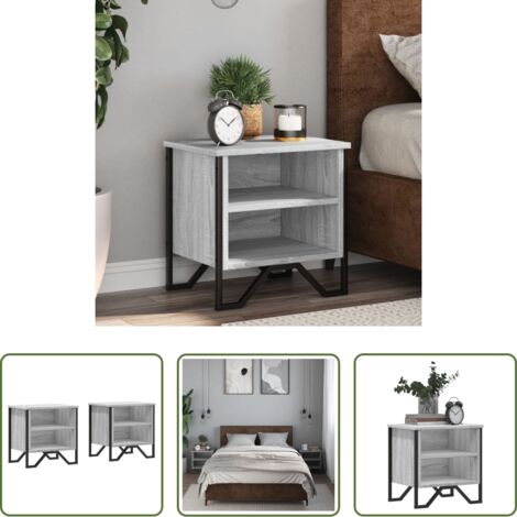 vidaXL Mesita de noche gris -  Mesitas de noche 2 uds madera ingeniería gris Sonoma 40x30x40cm