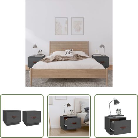 vidaXL Mesita de noche gris -  Mesitas de noche 2 uds madera maciza de pino gris 40x34x35 cm