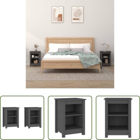 vidaXL Mesita de noche gris -  Mesitas de noche 2 uds madera maciza de pino gris 40x35x55 cm