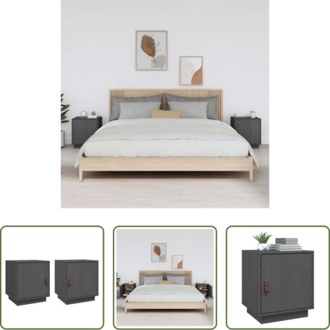 vidaXL Mesita de noche gris -  Mesitas de noche 2 uds madera maciza pino gris 40x34x45 cm
