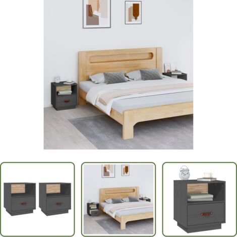 vidaXL Mesita de noche gris -  Mesitas de noche 2 uds madera maciza pino gris 40x34x45 cm