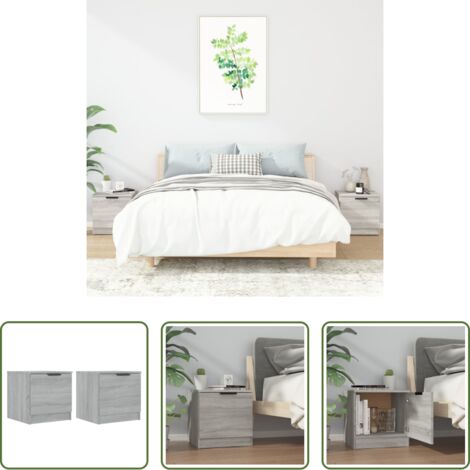vidaXL Mesita de noche gris -  Mesitas de noche 2 unidades color gris Sonoma 40x39x40 cm