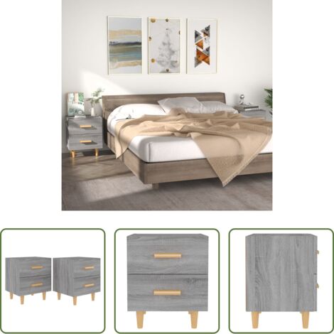 vidaXL Mesita de noche gris -  Mesitas de noche 2 unidades gris sonoma 40x35x47,5 cm