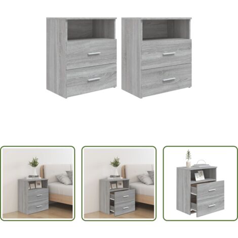 vidaXL Mesita de noche gris -  Mesitas de noche 2 unidades gris sonoma 50x32x60 cm