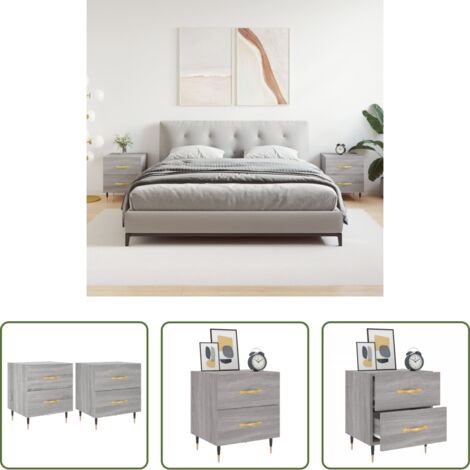 vidaXL Mesita de noche gris -  Mesitas noche 2 uds madera ingeniería gris Sonoma 40x35x47,5 cm