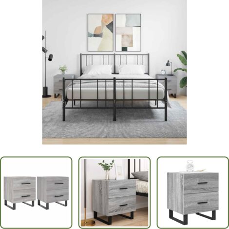 vidaXL Mesita de noche gris -  Mesitas noche 2 uds madera ingeniería gris Sonoma 40x35x47,5 cm
