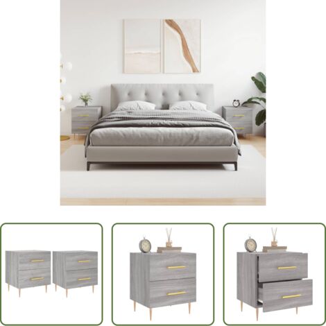 vidaXL Mesita de noche gris -  Mesitas noche 2 uds madera ingeniería gris Sonoma 40x35x47,5 cm